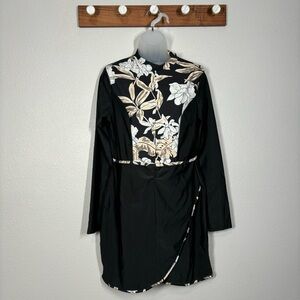 Floral Long Sleeve Swim Dress Size XLarge